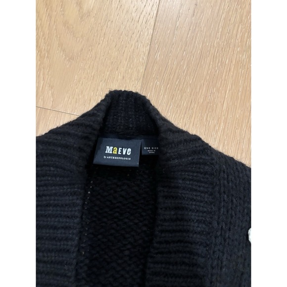 RARE Maeve Anthropologie Cardigan Sweater Black Chunky Knit 3D Bow One Size - Picture 2 of 3